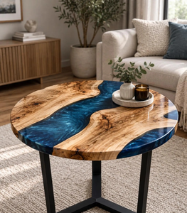 Table basse ronde en résine époxy faite à la main, table d'appoint unique en peuplier, table de canapé haut de gamme - Product Image 3