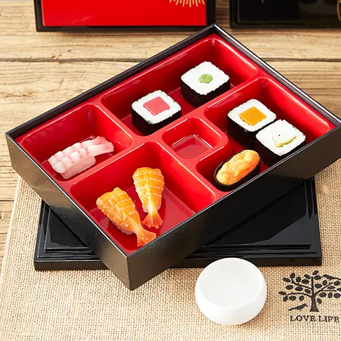 Factory Supplier Cheap 5 Compartment Bento Box red and black ABS Bento Box with Lid