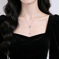 Collier tendance en argent 925 avec chaîne ondulée, pendentif lune étoile en moissanite éternelle, cadeau mignon pour femme
