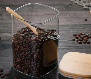 Tarro de almacenamiento de especias de cocina con cuchara de madera, contenedor de almacenamiento de alimentos de vidrio, botella dispensadora de granos con tapa hermética - Product Image 3