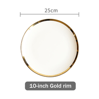 Vente en gros sur mesure, ensemble d'assiettes plates en céramique blanche de luxe pour mariage avec bordure dorée, assiettes à vaisselle pour restaurant