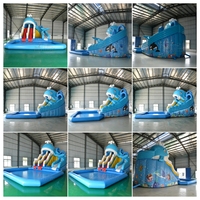 Tobogán Acuático Inflable Comercial con Piscina de Chapoteo, Tobogán Inflable para Parque Acuático para Niños, Alquiler para Eventos al Aire Libre