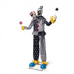 ฮาโลวีนลดราคาสุดฮอต ตุ๊กตาตัวตลกสองหัวขนาดใหญ่ ไฟฟ้าเหนี่ยวนำ แสงสว่าง ผ้าลาเท็กซ์ลายจุดลายทาง - Product Image 3