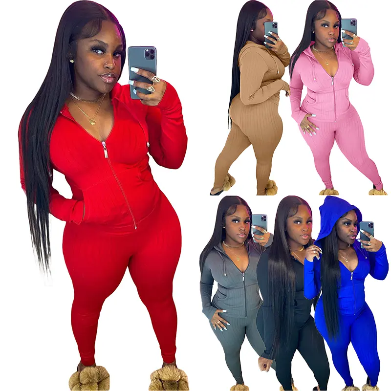 Two Piece Outfits Set Jogging Suits Wholesale Cardigan Sweat Suits Women 2022 Fall Clothing Zipper Hoodie 2 Piece Set Women