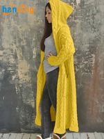 Cardigan à capuche uni à manches longues pour femme, pull décontracté en maille ample et oversize, manteau J0041