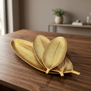 Juego de 3 Bandejas de Metal con Diseño de Hoja de Plátano Dorada, Plato de Hierro Texturizado, Decoración Moderna para el Hogar, Centro de Mesa, Venta al Por Mayor - Product Image 3