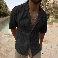 OEM Sommer Atmungsaktiver Gestreifter Einknopf-Cardigan mit Halbarm und Umlegekragen aus Polyester, Lässiger Lockerer Herren-Pullover