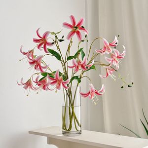 Nouvelle fleur de lys artificielle 3D à 4 têtes en soie, bleu, violet, rose, réaliste, pour décoration intérieure et accessoires de photographie - Product Image 3