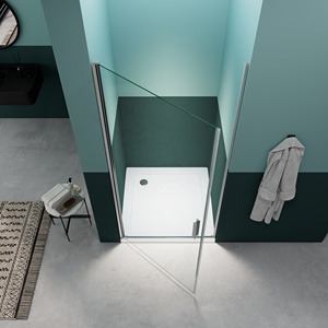 Porta da Bagno Moderna Pivotante con Telaio in Vetro Temperato Rettangolare Lucidato per Uso Alberghiero - Product Image 3