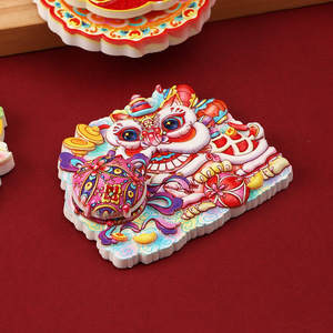 Rotating Lion Dance Fridge Magnet Irregular Shape Resin Magnetic Sticker Chinese New Year Decor - Product Image 2