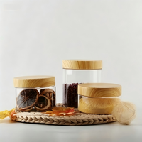 Pot en plastique PET transparent à large ouverture de qualité alimentaire avec couvercle à vis imitation bois pour bonbons et biscuits - Contenant de stockage anti-humidité