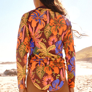 OEM Customized Beach Print <b>Sunscreen</b> Long-Sleeved Two-Piece Swimsuit High-Quality Nylon Bohemian Style Girls' Swimwear - Product Image 5