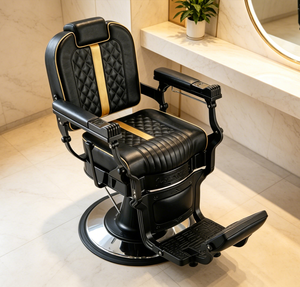 Luxury Vintage Gold Stitching PU Leather Reclining Hydraulic Shaving Hair Cutting Salon Barber Chairs - Product Image 5