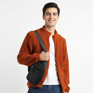 Men's Stylish Sherpa <b>Jacket</b> for Autumn Customized Logo Printed Stand Collar Hooded Windproof Made Warm <b>Sheep</b> <b>Skin</b> Canvas Fabric - Product Image 1