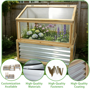 Wooden Metal Raised Garden Bed Polycarbonate Greenhouse Dual Adjustable Lift-Up Roof Vents Cold Frame <b>Planter</b> Outdoor Home - Product Image 3
