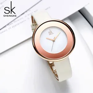 SHENGKE 미니멀리스트 여성 시계 K0084L 숙녀 화이트 우아한 핸드 시계 독특한 다이얼 디자인 시계 손목