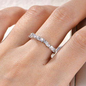 Conjunto de Anillos de Boda Unisex de Moda con Brillantes, Regalo de Aniversario, Corte Marquesa y Redondo, Anillo de Media Eternidad Clásico para Hombre y Mujer - Product Image 4