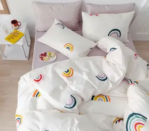 彩虹印花 100% 纯棉印花儿童床上用品套装双人尺寸双人宽