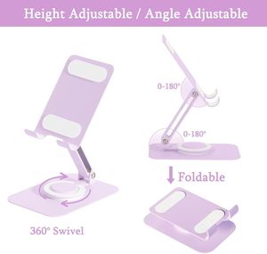 Support de téléphone portable en métal réglable en hauteur, pliable à 360°, avec logo personnalisé °   Support rotatif avec base antidérapante pour plusieurs appareils - Product Image 3