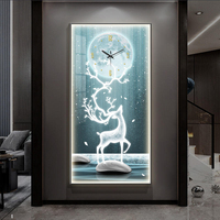 Jam Dinding Kristal Porselen LED Abstrak Kustom Desain Art Deco Gaya Nordik Dekorasi Ruang Tamu Seni Dekoratif Menampilkan Lukisan Rusa