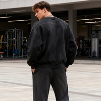 TKAN380 pakaian pria Logo kustom cetak 350 Gsm katun Treey Crewneck Pria asam cuci besar pakaian jalanan kaus pria