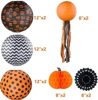 Ensemble de lanternes en papier d'Halloween en forme de citrouille, imprimés à pois noirs et oranges, pour intérieur et extérieur, maison, plafond, jardin, salle de classe