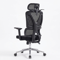 Chaise de bureau ergonomique en maille, dossier haut, pivotante, chaise de direction, appui-tête réglable, support lombaire, base en aluminium