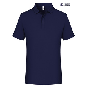 Polo Shirt Men Short Sleeve Solid Color Polyester Workwear Daily Wear G2 Navy Blue - Product Image 1