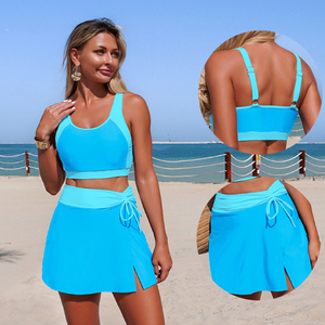Ensemble bikini jupe <span class=keywords><strong>taille</strong></span> <span class=keywords><strong>haute</strong></span> pour <span class=keywords><strong>femme</strong></span>, <span class=keywords><strong>maillot</strong></span> <span class=keywords><strong>de</strong></span> <span class=keywords><strong>bain</strong></span> deux pièces amincissant pour les vacances à la plage - Product Image 2