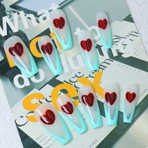 Faux ongles à presser faits main, couvrance totale, forme cercueil longue, en acrylique de luxe, avec papillons 3D et French manucure, haute qualité, pour vente en gros - Product Image 3