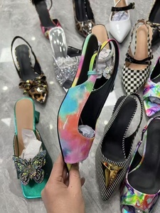 Kadın yüksek topuklu yeni kelebek dekoratif Rhinestones kare açık ayak kalın topuk sandalet toptan - Product Image 4