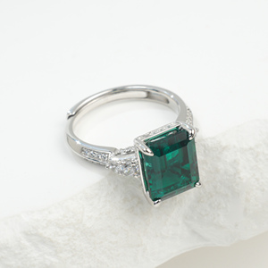 Anillo de Plata 925 con Esmeralda Cultivada, Brillante y Elegante, en Forma Cuadrada, para Compromiso, Propuesta de Matrimonio, Regalo Diario para Chicas, Sorpresa L - Product Image 1