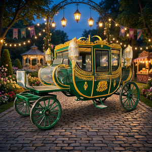 Charrette royale de luxe verte et dorée pour mariage, chariot tiré par des chevaux, et calèches royales à vendre - Product Image 1
