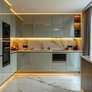 Gabinetes de Cocina Modernos Personalizados, Diseño Elegante y Lujoso, Solución Completa para el Hogar, Estructura de Acero Inoxidable, Fregadero para Apartamentos - Product Image 3