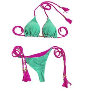 Damen Sommer Casual Atmungsaktiver Eng Anliegender Nylon Einfarbiger Knielanger Europäisch-Amerikanischer Spice Girl <span class=keywords><strong>Bikini</strong></span> Sexy Dreieck - Product Image 5