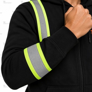 Sudadera con capucha negra para hombre con cremallera, tiras reflectantes de alta visibilidad, ropa de trabajo de seguridad - Product Image 6
