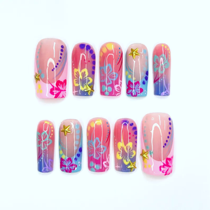 <span class=keywords><strong>Uñas</strong></span> Postizas Hechas a Mano con Diseño Floral Colorido y Multiforma, Arte <span class=keywords><strong>de</strong></span> <span class=keywords><strong>Uñas</strong></span> Personalizado para Cumpleaños, Vacaciones, Regalo para Ella - Product Image 1