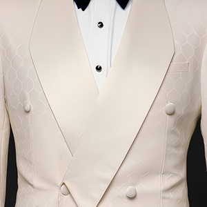 Özel Yapım Krem Rengi Jakarlı Kruvaze Sivri Yaka Smokin Ceket, Erkek Lüks Düğün Yemeği Takım Elbise Blazer'ı - Product Image 5