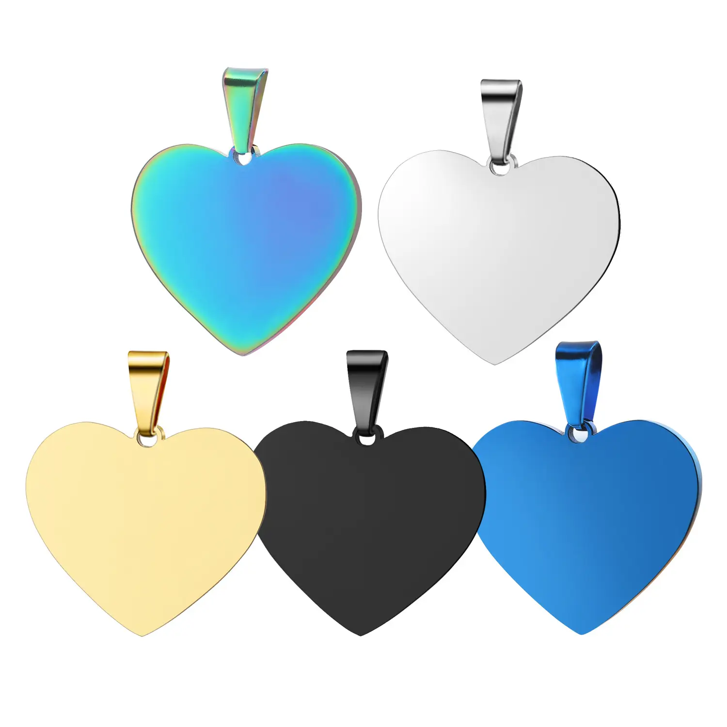 Custom design metal blank heart shape pendant engraved logo stainless steel charms blank heart tag