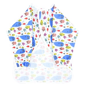 Nouveaux produits mignon imprimé à manches courtes bébé bavoirs imperméable lavable bébé tablier pour l'alimentation doux Polyester matériel OEM Service - Product Image 2