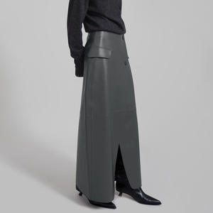 <span class=keywords><strong>Jupe</strong></span> <span class=keywords><strong>longue</strong></span> en similicuir PU noire pour femme, style portefeuille boutonnée avec fente, idéale pour le bureau - Product Image 4