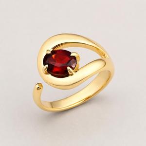 <b>Garnet</b> 925 Sterling <b>Silver</b> <b>Ring</b> - Gold Vermeil Swirl Bypass Design - Product Image 3