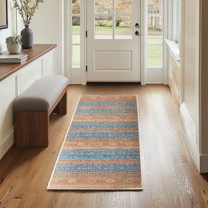 Karpet Vintage JINCHAN Sustainable Gabbeh, Dapat Dicuci, Motif Bunga, Warna Merah Bata Biru, Alas Lantai Dalam Ruangan - Product Image 1