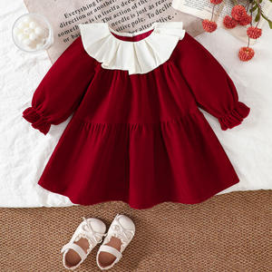 Nouvelle arrivée d'automne, robe de princesse <span class=keywords><strong>rouge</strong></span> à col à volants en dentelle pour filles, manches longues, <span class=keywords><strong>jupe</strong></span> pour filles - Product Image 2