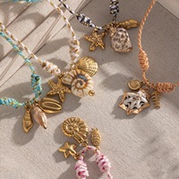 Vente en gros usine transfrontalière : Ensemble de bijoux pour femme en acier inoxydable plaqué or, série Coquillages Océan, tendance, collier, cadeau, fête