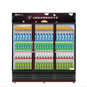 Commercial 3-Door Refrigerator Single-Temperature Upright Fridge with Glass Display Showcase for Drink Coolers Sale