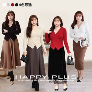 Haut en maille côtelée douce à col en V croisé style Ins pour femme, coupe ajustée, manches longues, grande taille, tendance - Product Image 4