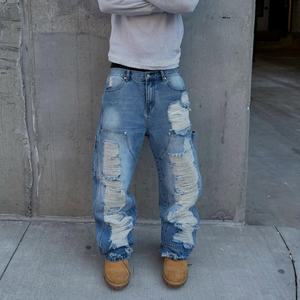 Nuevos Jeans Rotos Deslavados Retro para Hombre con Múltiples Roturas, Adecuados para Ropa Urbana Y2K y Tendencias de Moda Punk Hip-hop - Product Image 3