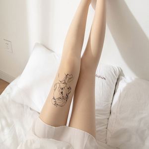 꽃 꽃다발 소녀 인쇄 봉제 얇은 간단한 달콤한 로리타 스타킹 사용자 정의 무리 투명 클래식 블랙 팬티 스타킹