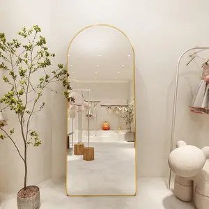 Custom Wholesale Luxury Arched Black Silver Golden Full-length Long Standing Floor Dressing Bathroom Wall Mirror Espejo Spiegel